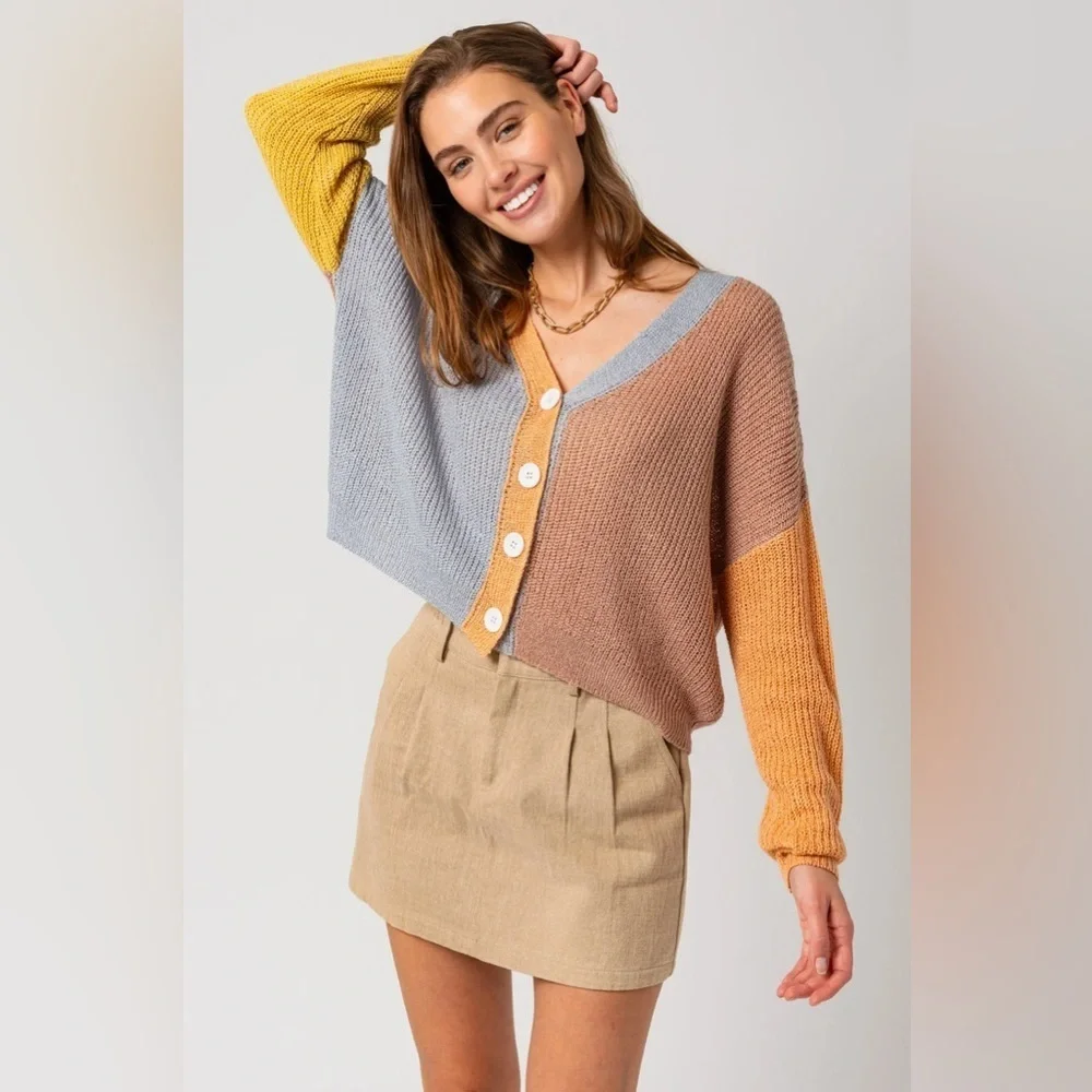 NWT-Oversized Colorful Long Sleeve Short Cardigan - Picture 2 of 4
